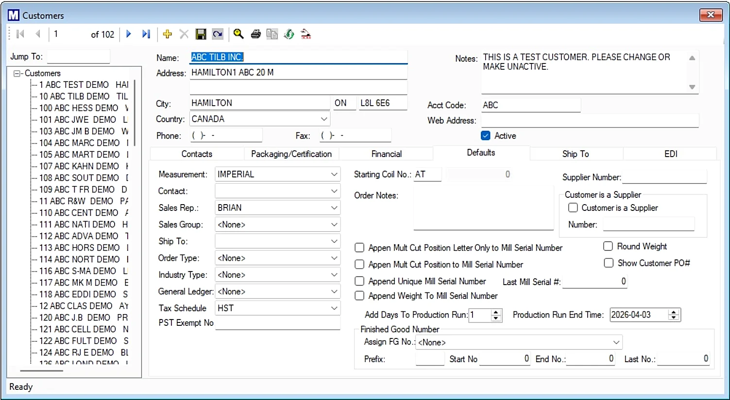 Customer Manager Interface