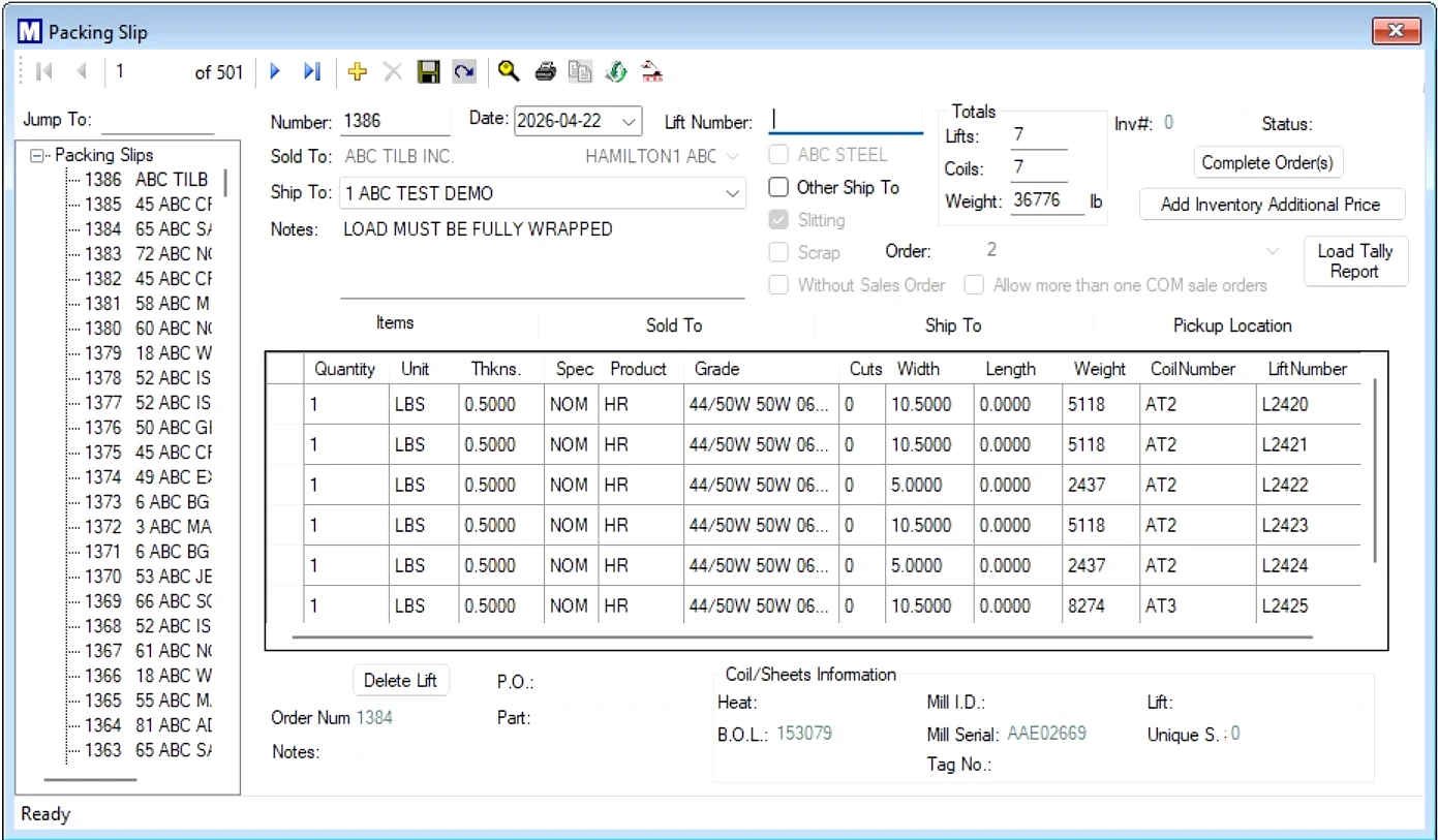 Packaging and Shipping Interface