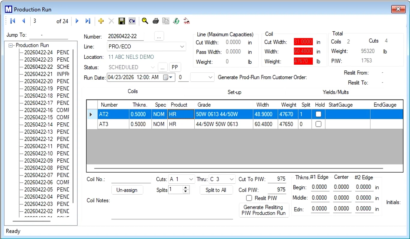 Production Run Interface